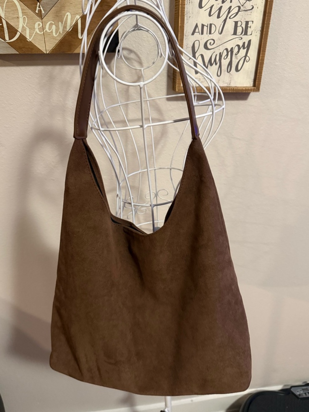 *NWOT* Brown Leather-Trim Tote Bag with Black Interior